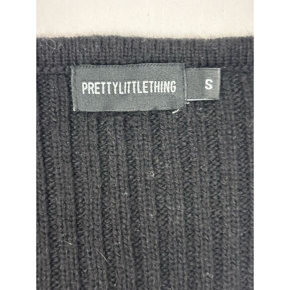 Pretty Little Thing Color Block Ribbed Cardigan Sweater Black White Cropped S - Picture 10 of 11